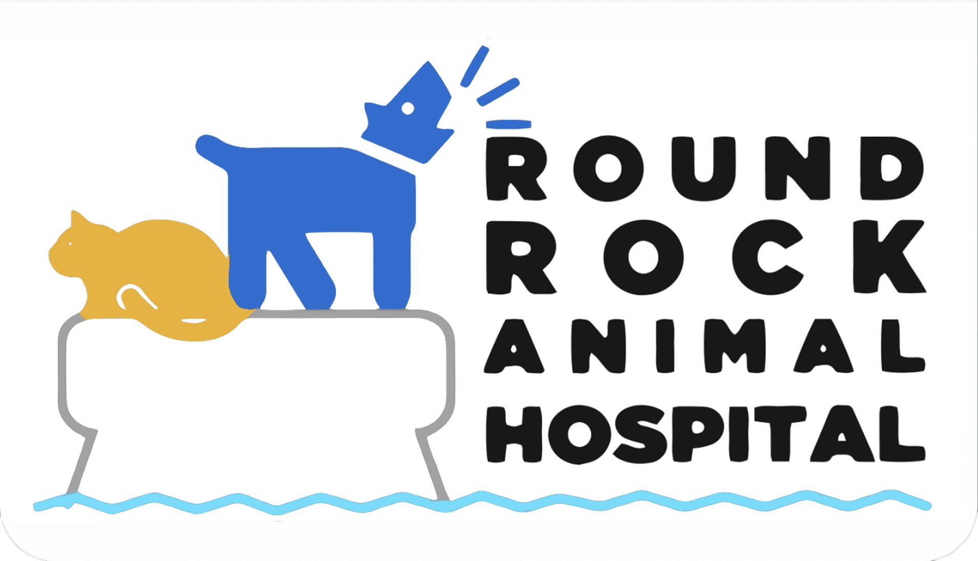 Round Rock Logo with dog and cat on rock