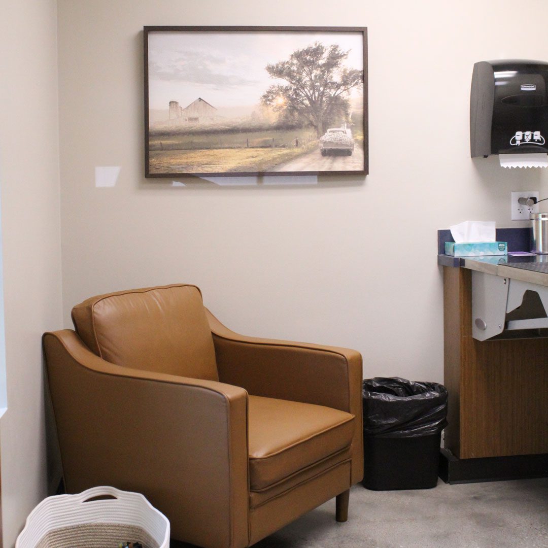armchair for clients to sit in an exam room